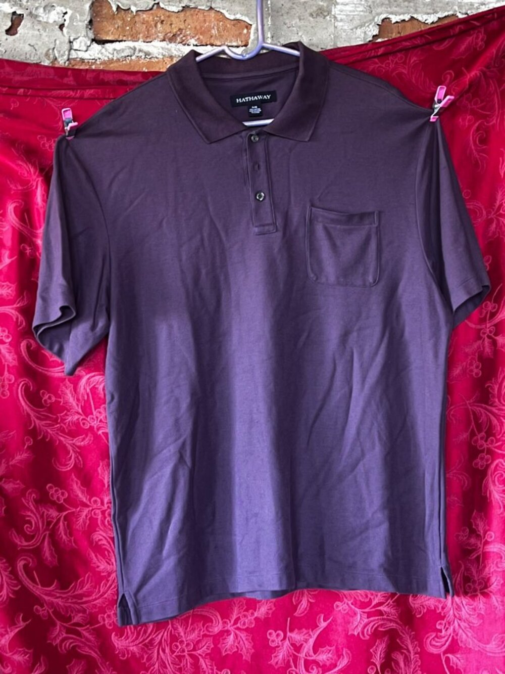 Hathaway Purple Short Sleeve Polo Shirt Chest Pocket Size XL
